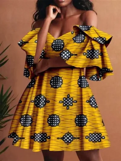 African Clothing for Women Off Shoulder High Waist Elegant Party Dresses Wdr84