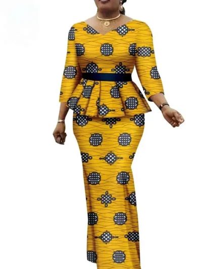 African Clothing for Women Crop Tops Vintage Traditional Dresses with Belt Wdr95