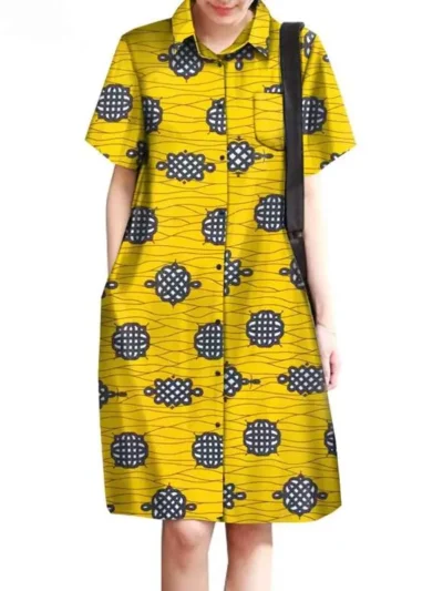 African Clothing for Women Wax Batik Plus Size Short Sleeve Print Dresses Wdr31