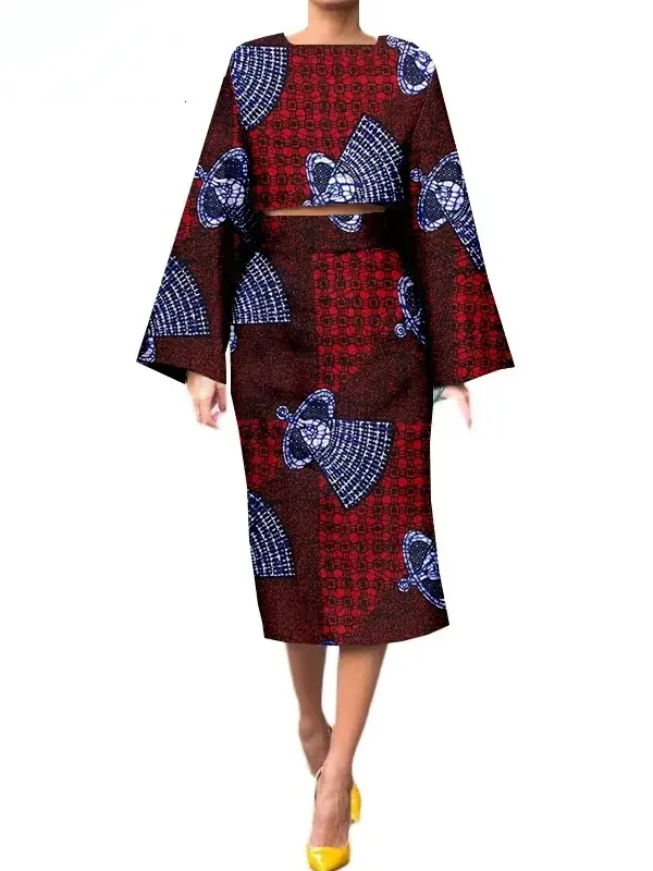 African Clothing for Women Long Wide Sleeves Short Top mid-calf Skirt Plus Size Set Wst26 - Image 18