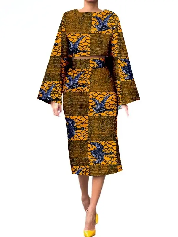 African Clothing for Women Long Wide Sleeves Short Top mid-calf Skirt Plus Size Set Wst26 - Image 19
