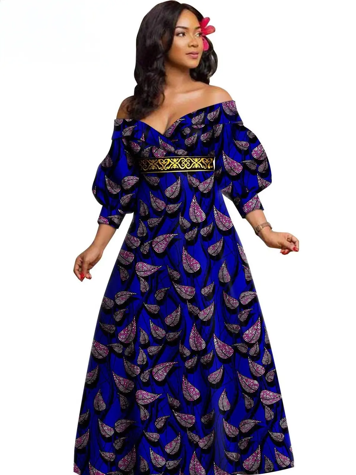 African Clothing for Women Off The Shoulders Deep V-neck Dresses Wdr47