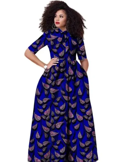African Print Womens Dresses Ankara Short Sleeve High Waist Casual Dress Wdr2