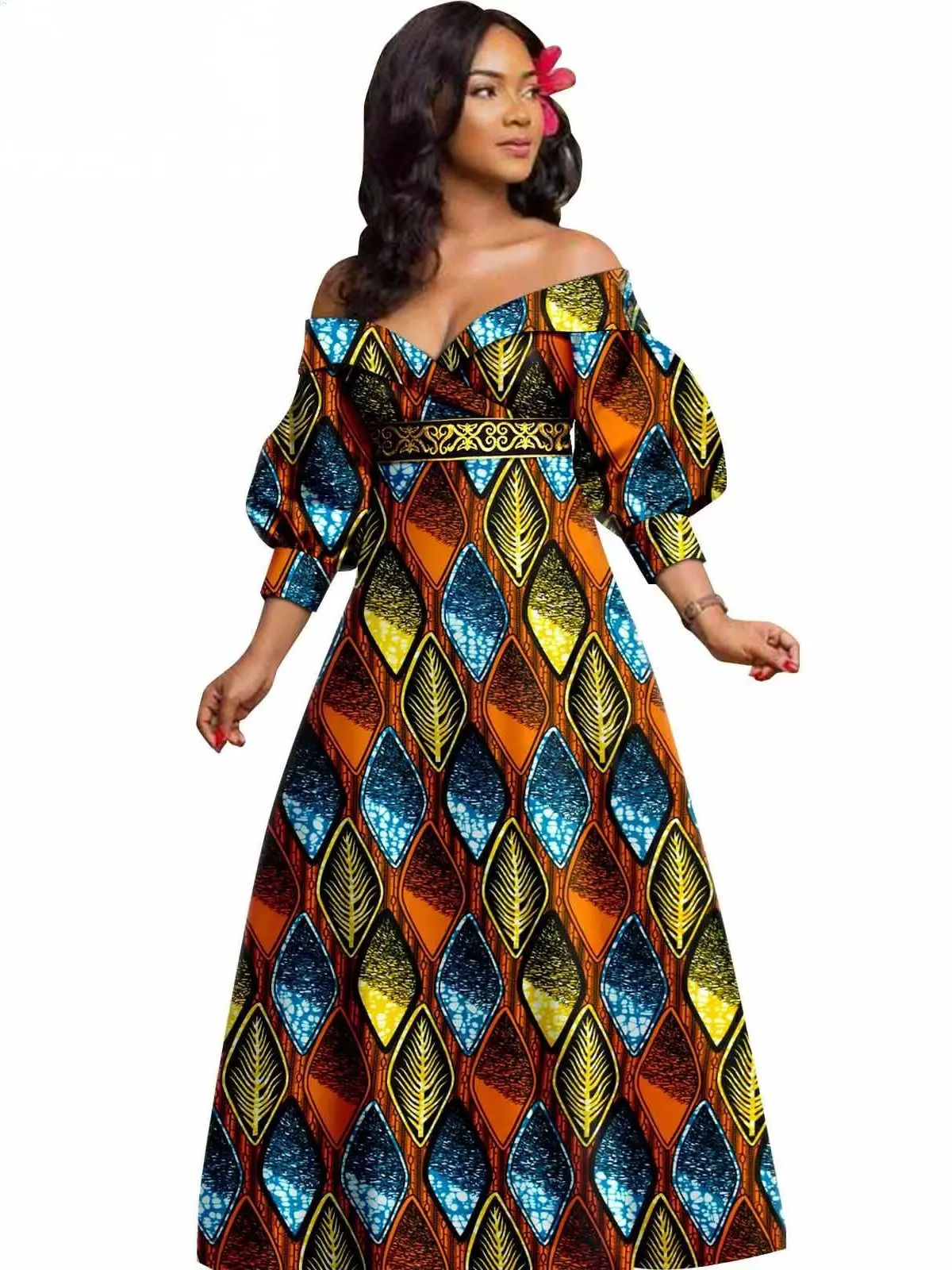 African Clothing for Women Off The Shoulders Deep V-neck Dresses Wdr47 - Image 13