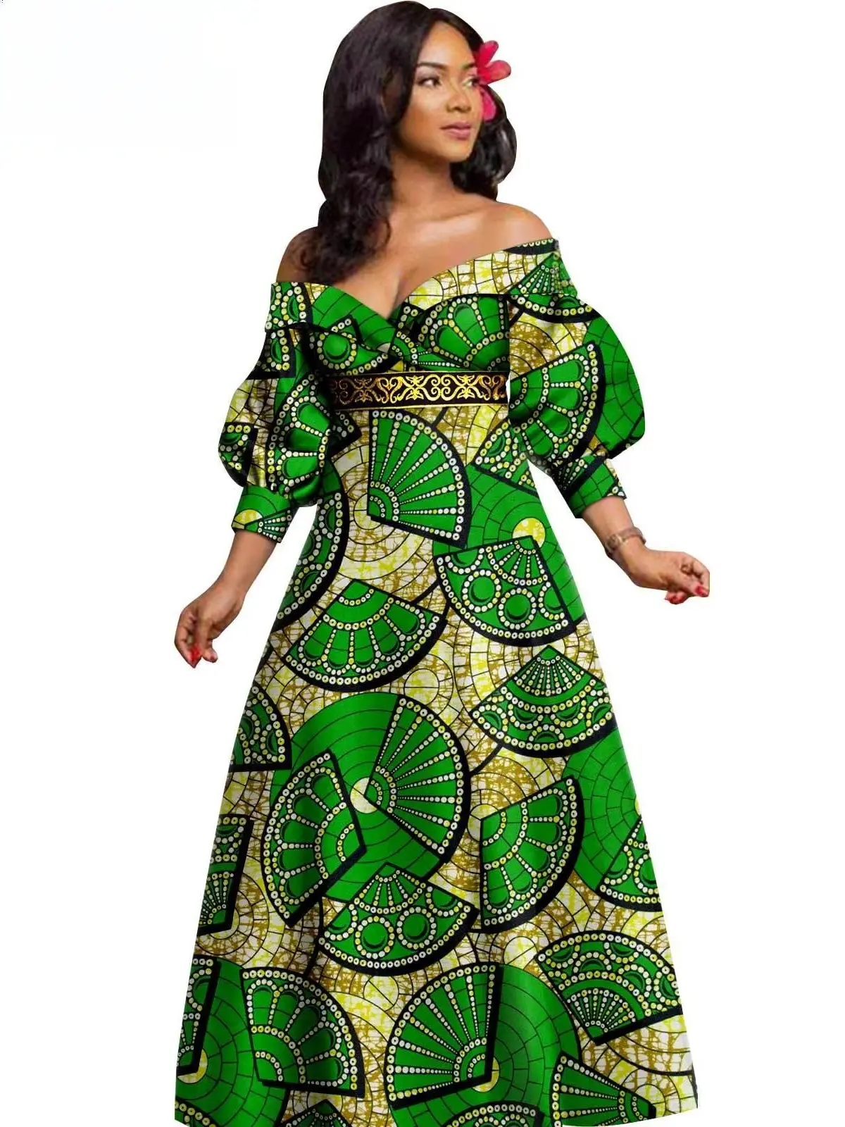 African Clothing for Women Off The Shoulders Deep V-neck Dresses Wdr47 - Image 14