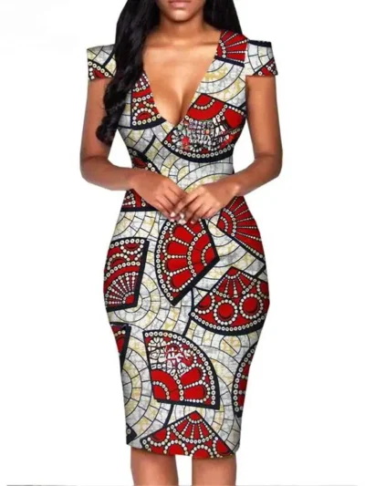 African Clothing for Women Tailor Made Short Sleeve Knee Length Dresses Wdr35