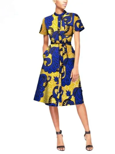 African Clothing for Women Plus Size Short Sleeve Knee-length Dresses Wdr104