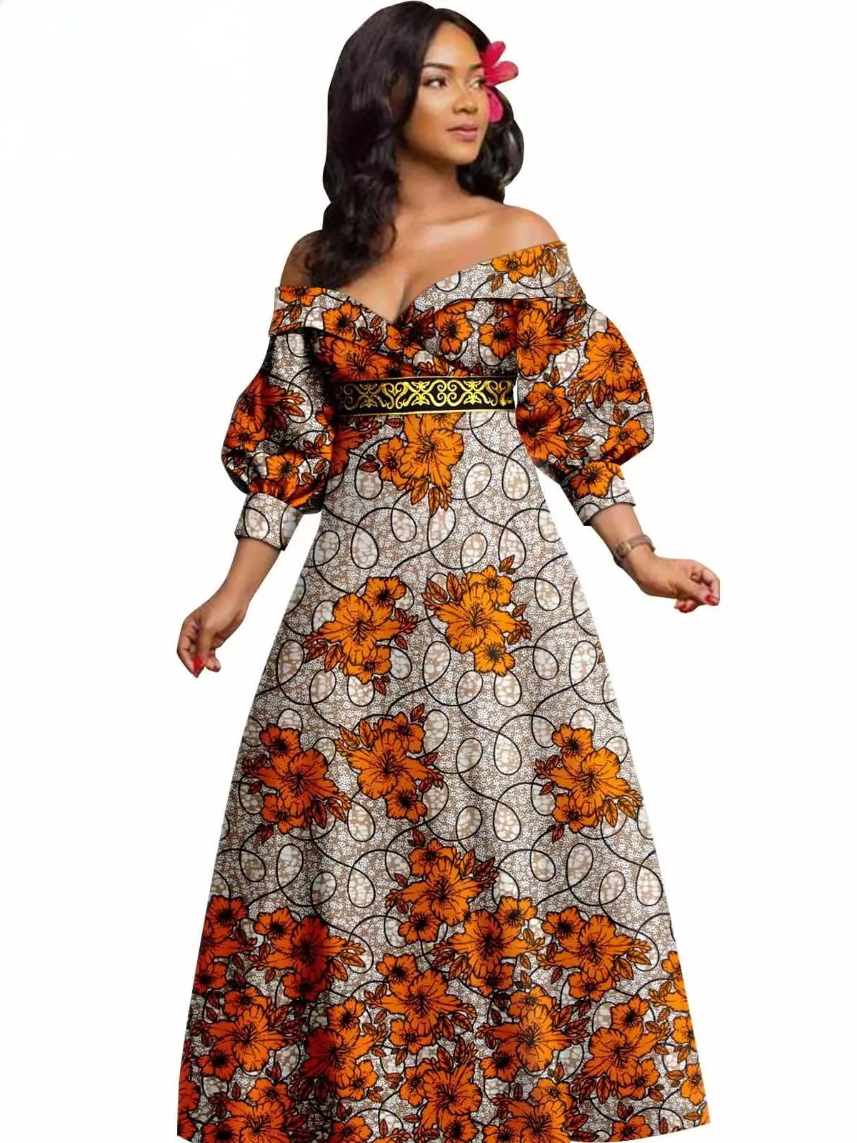 African Clothing for Women Off The Shoulders Deep V-neck Dresses Wdr47 - Image 16