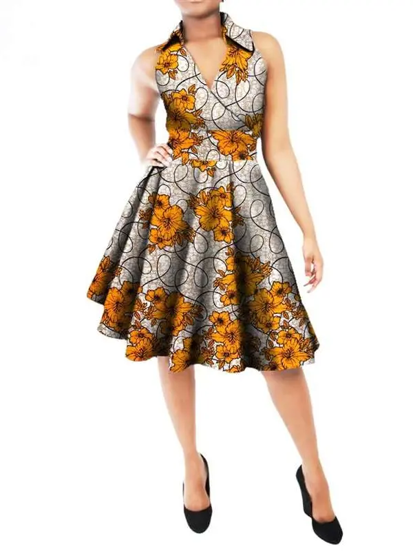 African Clothing for Women Plus Size V-neck Sleeveless Dresses Wdr98 - Image 15