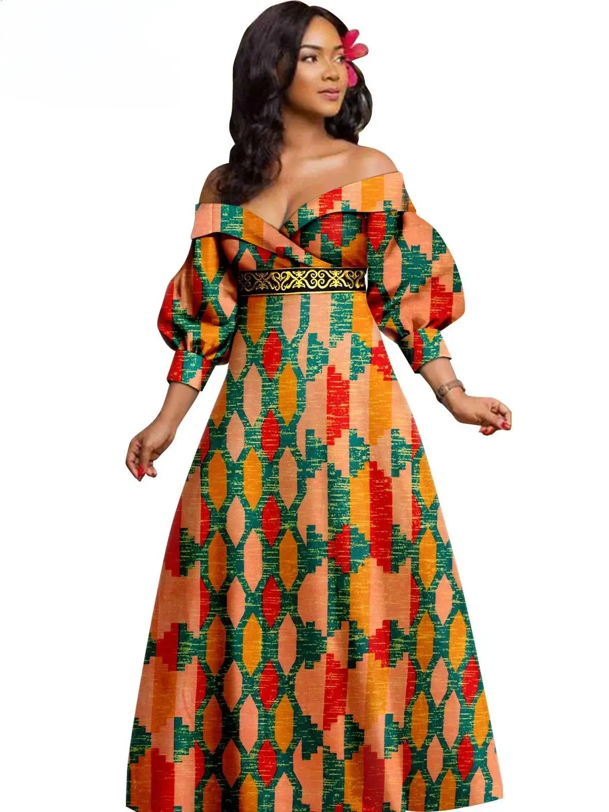 African Clothing for Women Off The Shoulders Deep V-neck Dresses Wdr47 - Image 17
