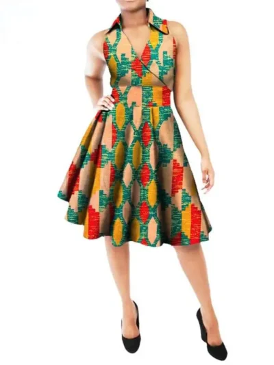 African Clothing for Women Plus Size V-neck Sleeveless Dresses Wdr98