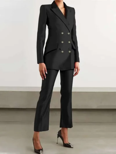 African Clothing for Women Full Sleeve Double Breasted Slim Fit Jacket and Trousers Set Wst2