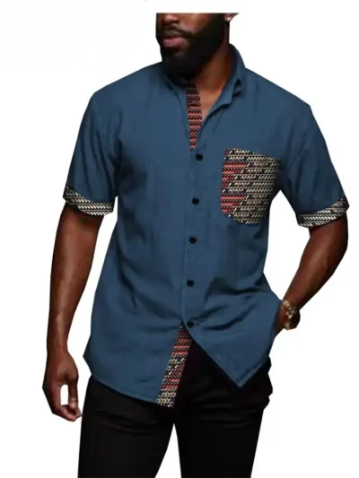 African Clothing For Men Fashion Crop Top Short Sleeve Pockets Acmt23