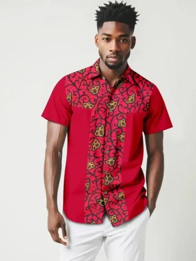 African Clothing For Men Short Sleeve Single Breasted Wear Acmt54