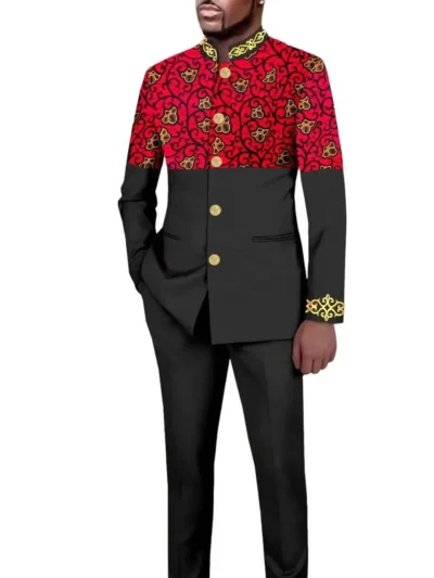 African Clothing For Men Slim Fit Single Breasted Full Sleeve Printed Set Acmt71