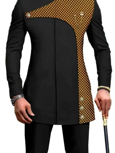 African Clothing For Men Single Breated Print Blazer Pants Set Acmt61-1