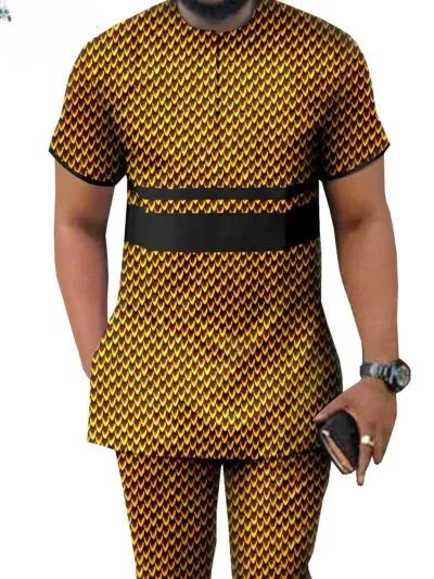 African Clothing For Men Short Sleeve Shirts and Pants Plus Size Acmt32-1