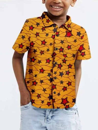 African Clothes for Boys Summer Casual Ankara Print Top Shirt Acok54