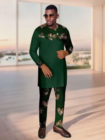 African Clothing For Men Jackets and Ankara Pants 2 Piece Set Acmt10-1