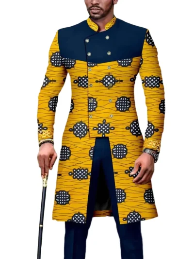 African Clothing For Men Double Breasted Dashiki Jackets and Pants Set Acmt70-1