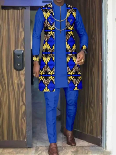 African Clothing For Men Zip Jacket Shirts and Ankara Pants Set Acmt34