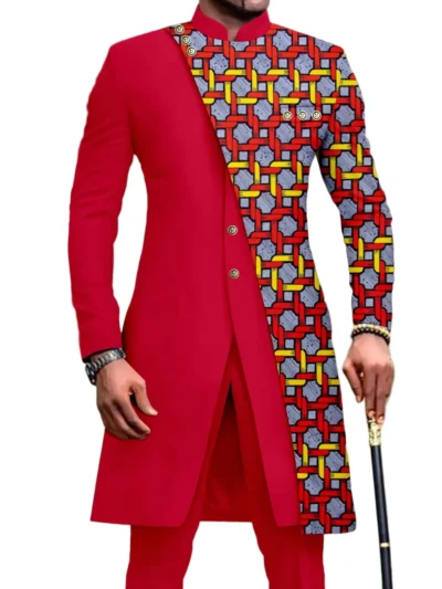 African Clothing For Men Single Breasted Print Blazer and Pants Acmt60-1