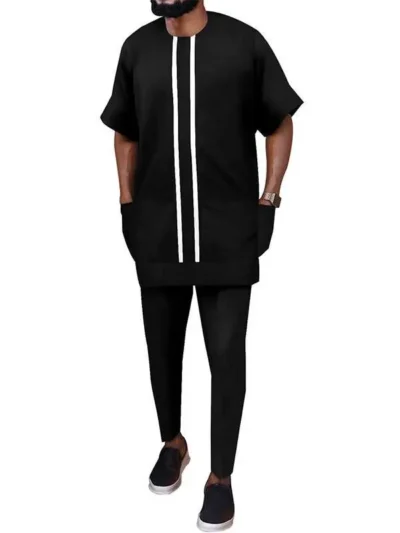 African Clothing For Men Plus Size Shorts Sleeve Tops and Pants Sets Acmt47