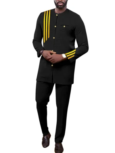 African Clothing For Men Single Breasted Full Sleeve Jacket and Pants Set Acmt46