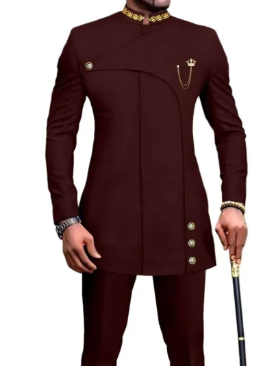 African Clothing For Men Single Breated Slim Fit Blazer Pants Set Acmt61