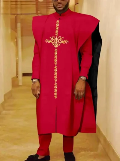 African Clothing For Men Embroidery Agbada Robe Shirts and Pants Acmt63