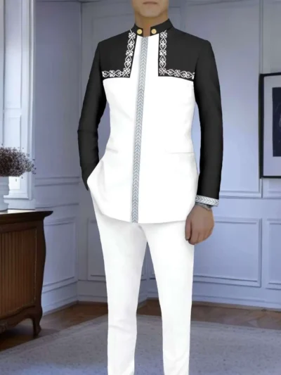 African Clothing For Men Slim Fit Jacket with Kerchief and Pants Acmt9