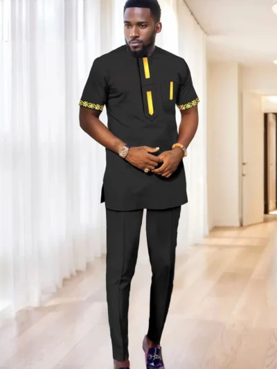 African Clothing For Men Short Sleeve Tops and Pants Plus Size Acmt8