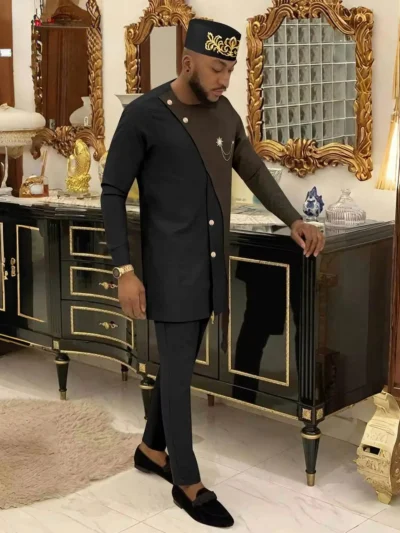 African Clothing For Men Single Breasted Brooch Blazer Pant and Hats Acmt11
