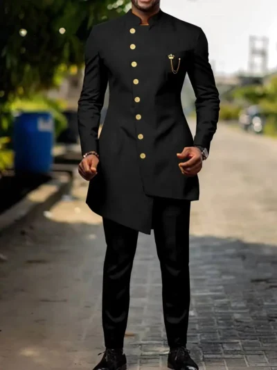 African Clothing For Men Single Breasted Slim Fit Jackets and Pants Set Acmt40