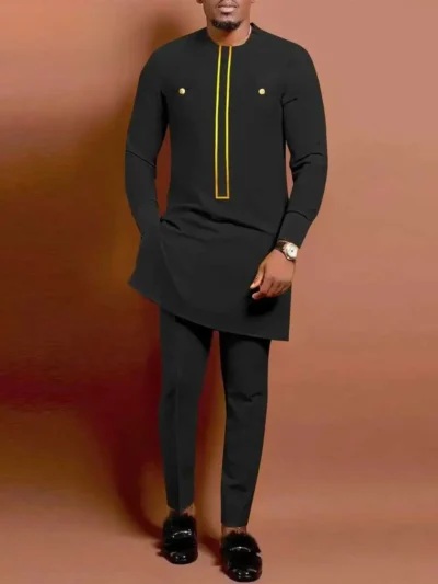 African Clothing For Men Long Sleeve Shirt and Pant Plus Size Acmt62