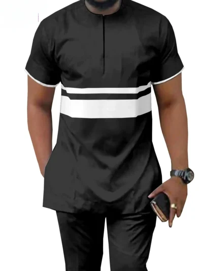 African Clothing For Men Short Sleeve Dashiki Shirts and Pants Plus Size Acmt32