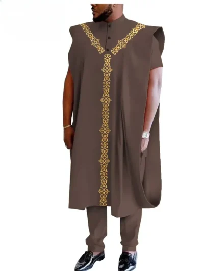 African Clothing For Men Dashiki Coats Sleeve Short Shirts and Pants Acmt26