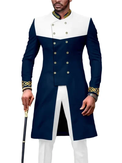 African Clothing For Men Double Breasted Dashiki Jackets and Pants Set Acmt70