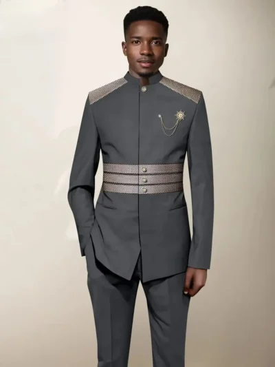 African Clothing For Men Slim Fit Single Breasted Full Sleeve Blazer and Pants Acmt5