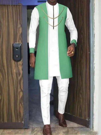 African Clothing For Men Zip Jacket Shirts and Ankara Pants Set Acmt34-1