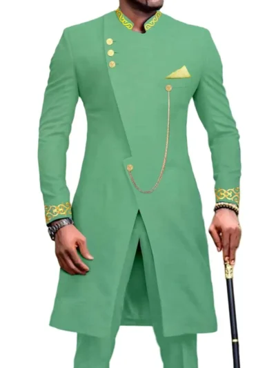 African Clothing For Men Dashiki Long Embroidery Jackets and Pants Set Acmt39