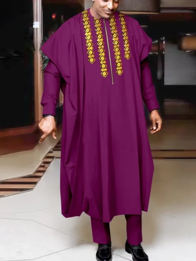 African Clothing For Men Embroidery Agbada Robe Shirts and Pants Set Acmt65