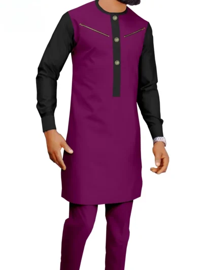 African Clothing For Men Single Breasted Zip Jacket and Ankara Pants Acmt31