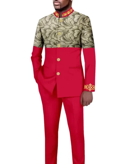 African Clothing For Men Single Breasted Full Sleeve Printed Set Acmt71-1