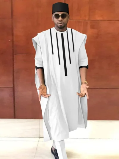 African Clothing For Men Agbada Shirts Pants and Tribal Hat Set Acmt53