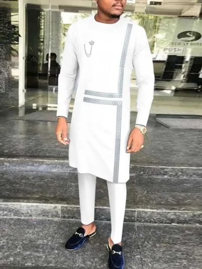 African Clothing For Men Embroidery Shirts and Pants 2 Piece Set Acmt41