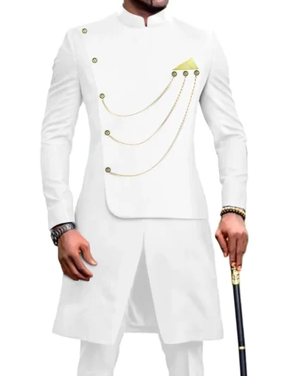 African Clothing For Men Single Breasted Chain Jackets and Pants Set Acmt57