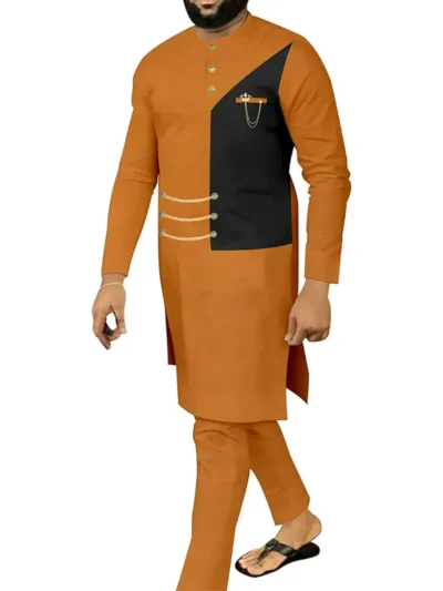 African Clothing For Men Single Breasted Long Shirts and Pant Acmt64